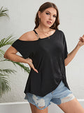 Plus Size Asymmetrical Neck Ruched Short Sleeve Blouse