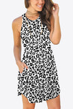 Printed Round Neck Sleeveless Dress with Pockets