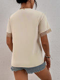 Eyelet V-Neck Short Sleeve T-Shirt