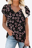 Printed Petal Sleeve V-Neck Blouse