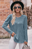 Round Neck Puff Sleeve Ribbed Top
