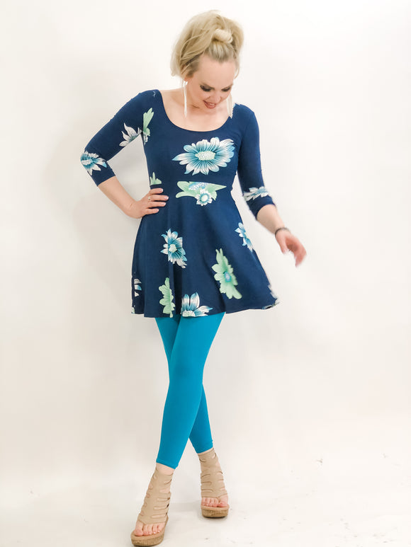3/4 Sleeve Navy Floral Tunic