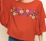 Short Ruffled Sleeve Embroidered Top - 2 Colors