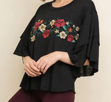Short Ruffled Sleeve Embroidered Top - 2 Colors