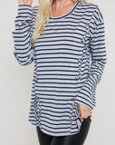 Long Sleeve Stripe Top W/ Lace-up Sides - 2 Colors