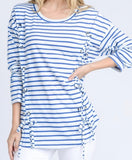 Long Sleeve Stripe Top W/ Lace-up Sides - 2 Colors