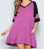 Relaxed V-Neck Pocket Dress - 2 Colors