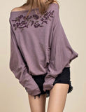 Dolman Sweater W/Embroidered Front - 2 Colors