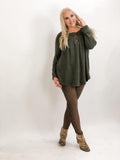 Raglan Long Sleeve Rib Button Top