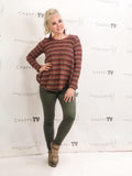 Striped Brushed Knit Long Sleeve Top