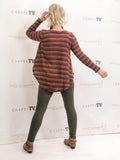 Striped Brushed Knit Long Sleeve Top