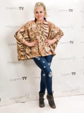 Brushed Abstract Print Poncho