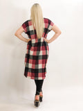 High-Low Plaid Draped Crossover Top
