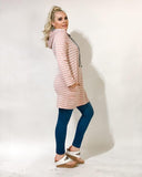 Blush Stripe Kangaroo Pocket Long Hoodie