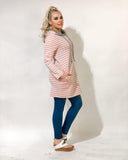 Blush Stripe Kangaroo Pocket Long Hoodie