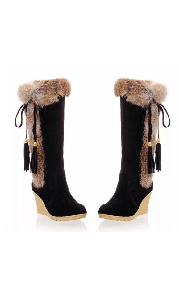 Faux Real Wedge Rabbit Boots