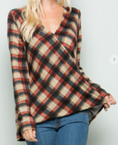 Plaid Surplice Knit Top - 2 Colors