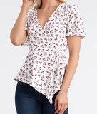 Short Sleeve Wrap Top W/Cherries