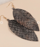 Feather Snake Print Leather Dangling Earrings - 3 Colors