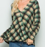 Plaid Surplice Knit Top - 2 Colors