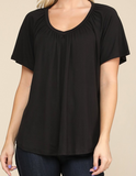 V-Neck Band Contrast Short Sleeve Top