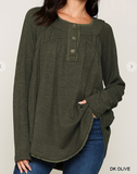 Raglan Long Sleeve Rib Button Top