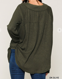 Raglan Long Sleeve Rib Button Top