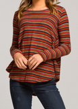 Striped Brushed Knit Long Sleeve Top
