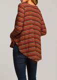 Striped Brushed Knit Long Sleeve Top