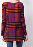 Plaid Lace-up Side Boat Neck Top