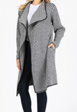 Thick Knit Striped Long Body Wool Jacket - 2 Colors
