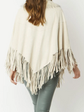 Suede Cape with Fox Fur Collar