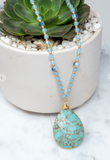 Tear Drop Natural Stone Pendant Necklace - 2 Colors