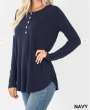 Long Sleeve Dolphin Hem Shell Button Top - 6 Colors finale sale