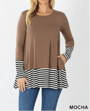 Striped & Solid Contrast Long Sleeve Top - 2 Colors