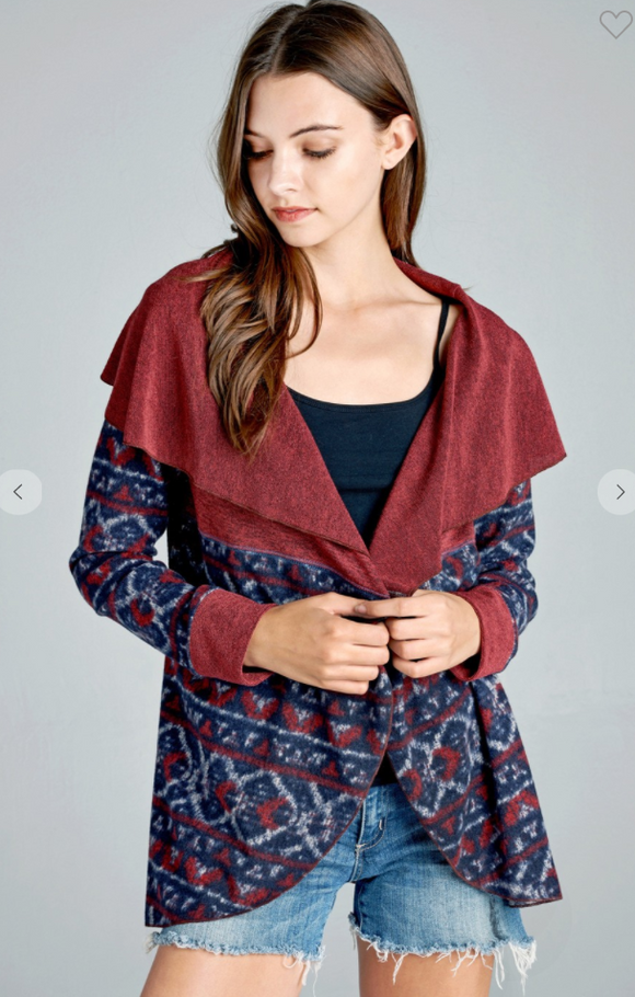 Open-Front Cardigan with Tribal Print