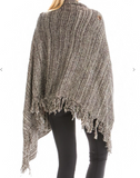 Ribbed Button Poncho - 3 Colors