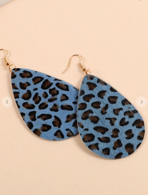 Leopard Print Tear Drop Calf Hair/Leather Earring - 2 Colors