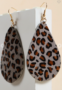 Leopard Print Tear Drop Calf Hair/Leather Earring - 2 Colors