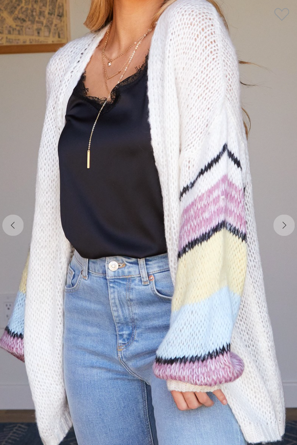 Knit Cardigan With Stripe Sleeve Detail