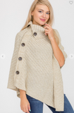 Button Detail Two - Tone Knit Poncho - 6 Colors