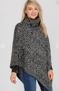 Button Detail Two - Tone Knit Poncho - 6 Colors