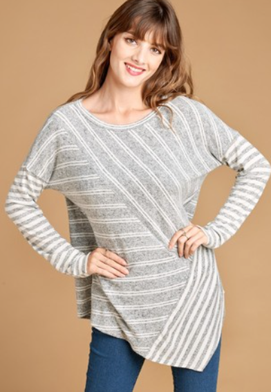 Variegated Striped Loose-Fit Knit Top