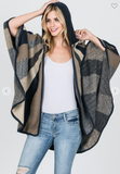 Stripe Pattern Hooded Poncho - 2 Colors