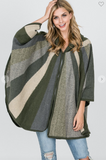 Stripe Pattern Hooded Poncho - 2 Colors