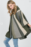 Stripe Pattern Hooded Poncho - 2 Colors
