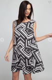 Boat Neck Sleeveless Geometric Dress - 2 Colors