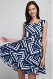 Boat Neck Sleeveless Geometric Dress - 2 Colors