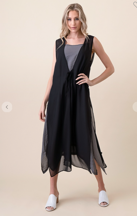 Long Chiffon Vest With Side and Back Slits - 2 Colors
