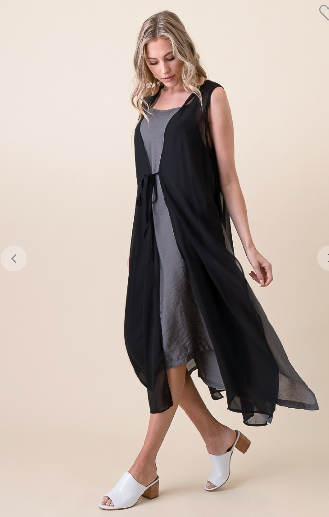 long black vest dress Threadbare Women's 2-in-1 Knitted Vest Maxi Dress in Black